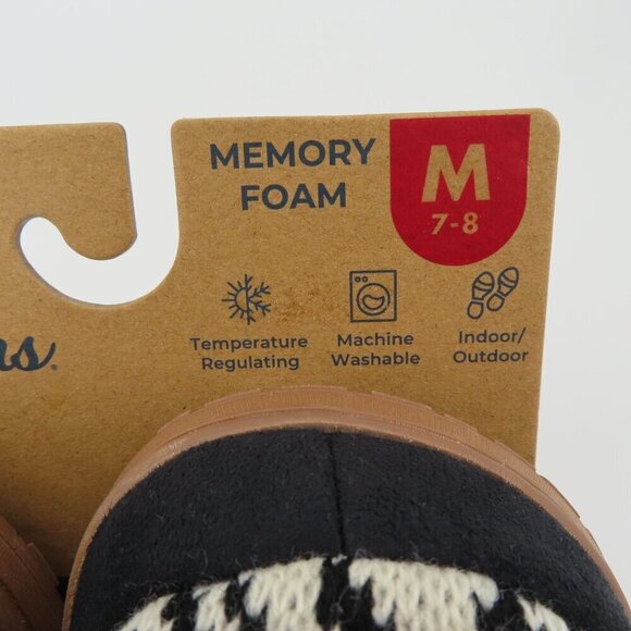 Dearfoams Medium 7-8 Black Cream Knit Memory Foam Indoor Outdoor Slippers NEW - Picture 8 of 14